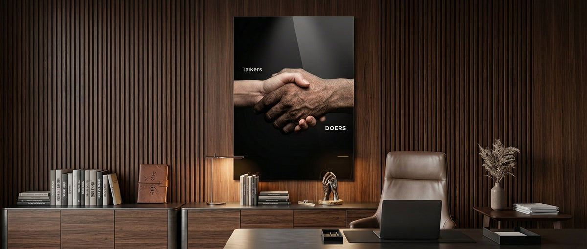 Acrylglasbild Talkers Vs Doers Handshake Website Banner