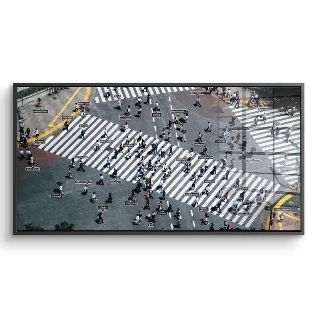 DOTCOMCANVAS Small people thing 2.0 Acrylglasbild Vorderansicht schwarzer Rahmen