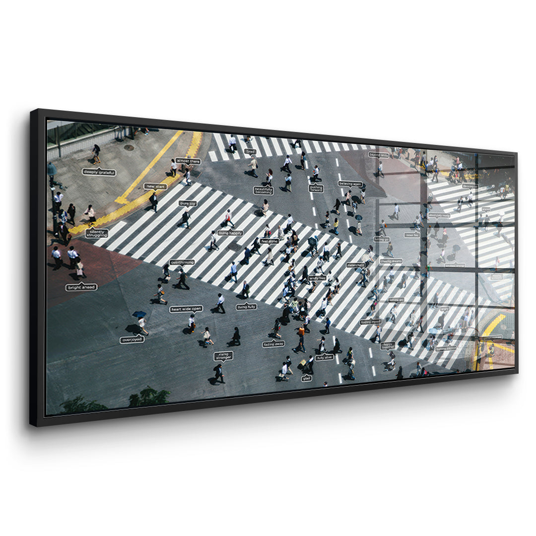 DOTCOMCANVAS Small people thing 2.0 Acrylglasbild Seitenansicht schwarzer Rahmen