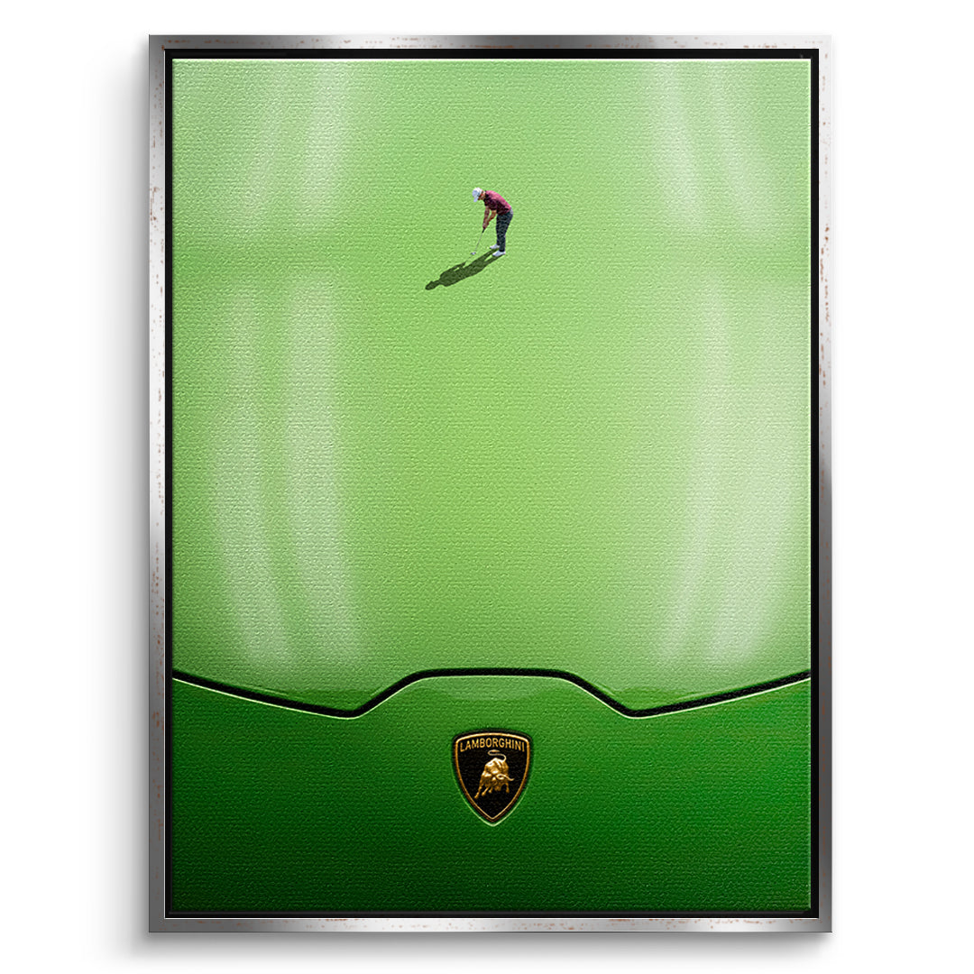 Golf on the Hood Leinwandbild mit silbernem Rahmen – DOTCOMCANVAS®