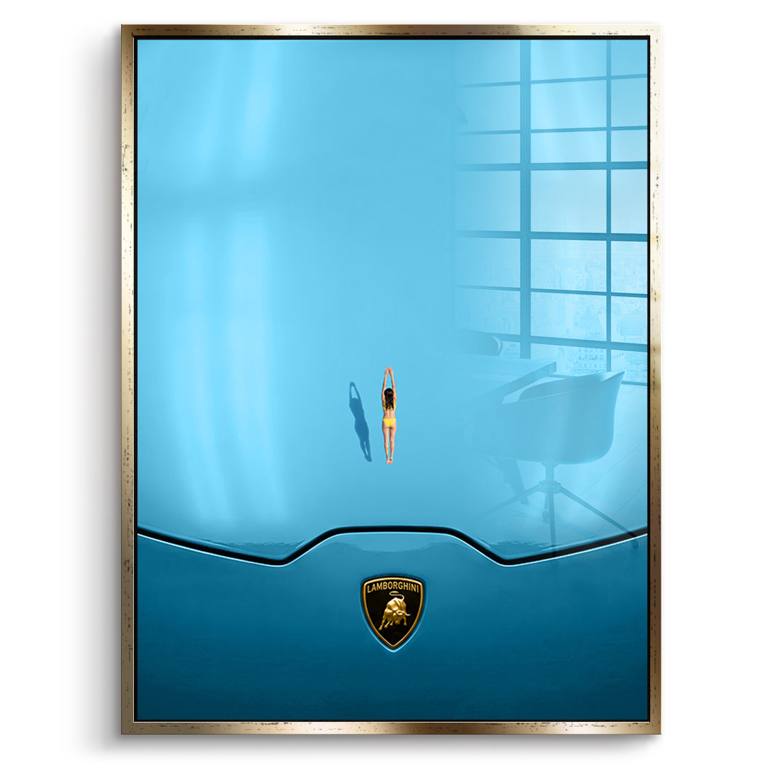 DOTCOMCANVAS Swim on the Hood Acrylglasbild Vorderansicht goldener Rahmen