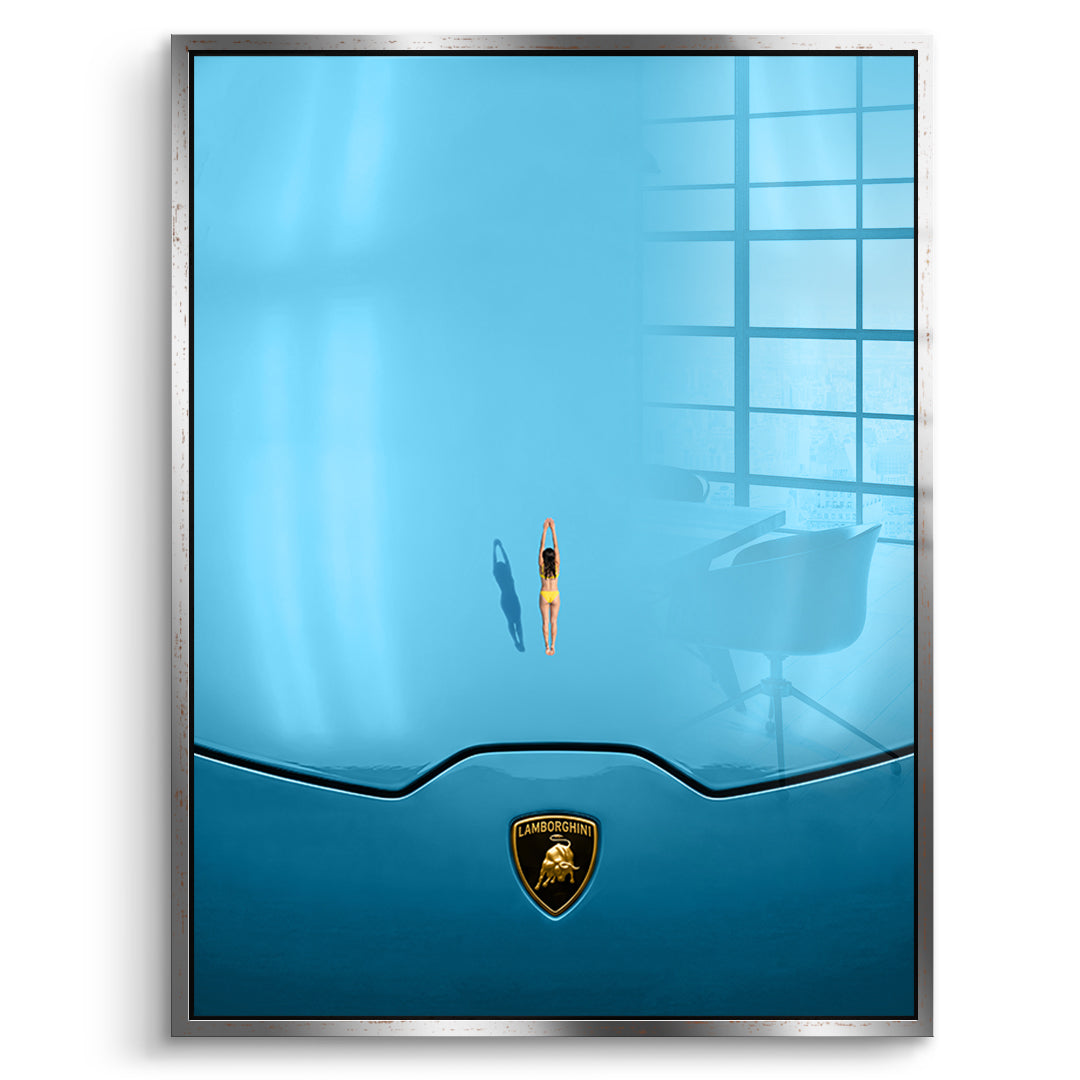DOTCOMCANVAS Swim on the Hood Acrylglasbild Vorderansicht silberner Rahmen