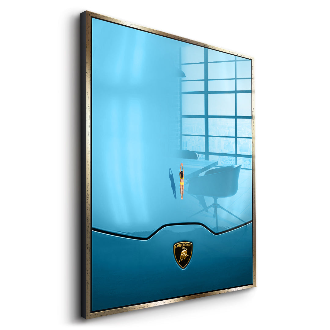 DOTCOMCANVAS Swim on the Hood Acrylglasbild Seitenansicht goldener Rahmen