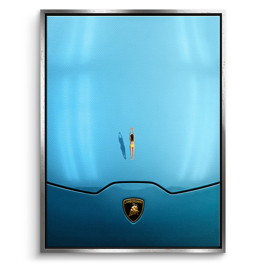 DOTCOMCANVAS Swim on the Hood Leinwandbild Vorderansicht silberner Rahmen