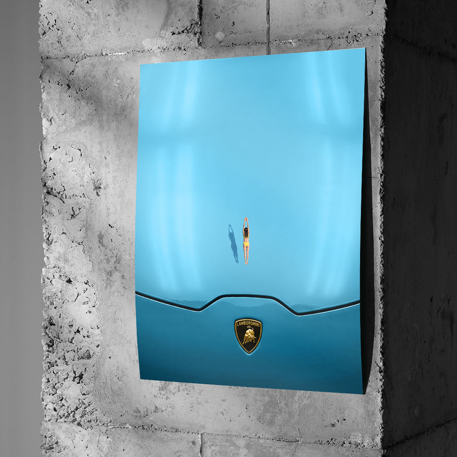 DOTCOMCANVAS Swim on the Hood Poster an Betonwand