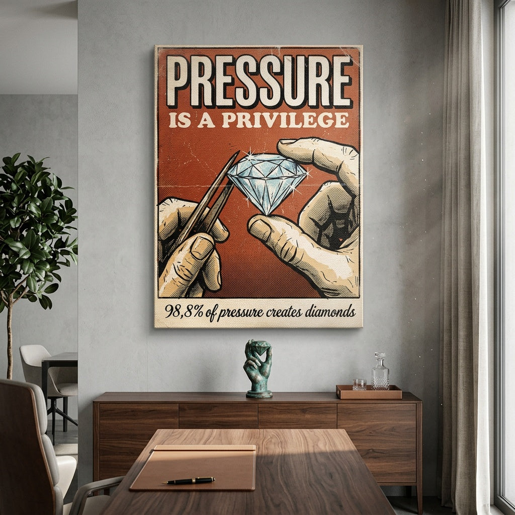 Leinwandbild Pressure Is A Privilege an der Wand eines modernen Wohnraums