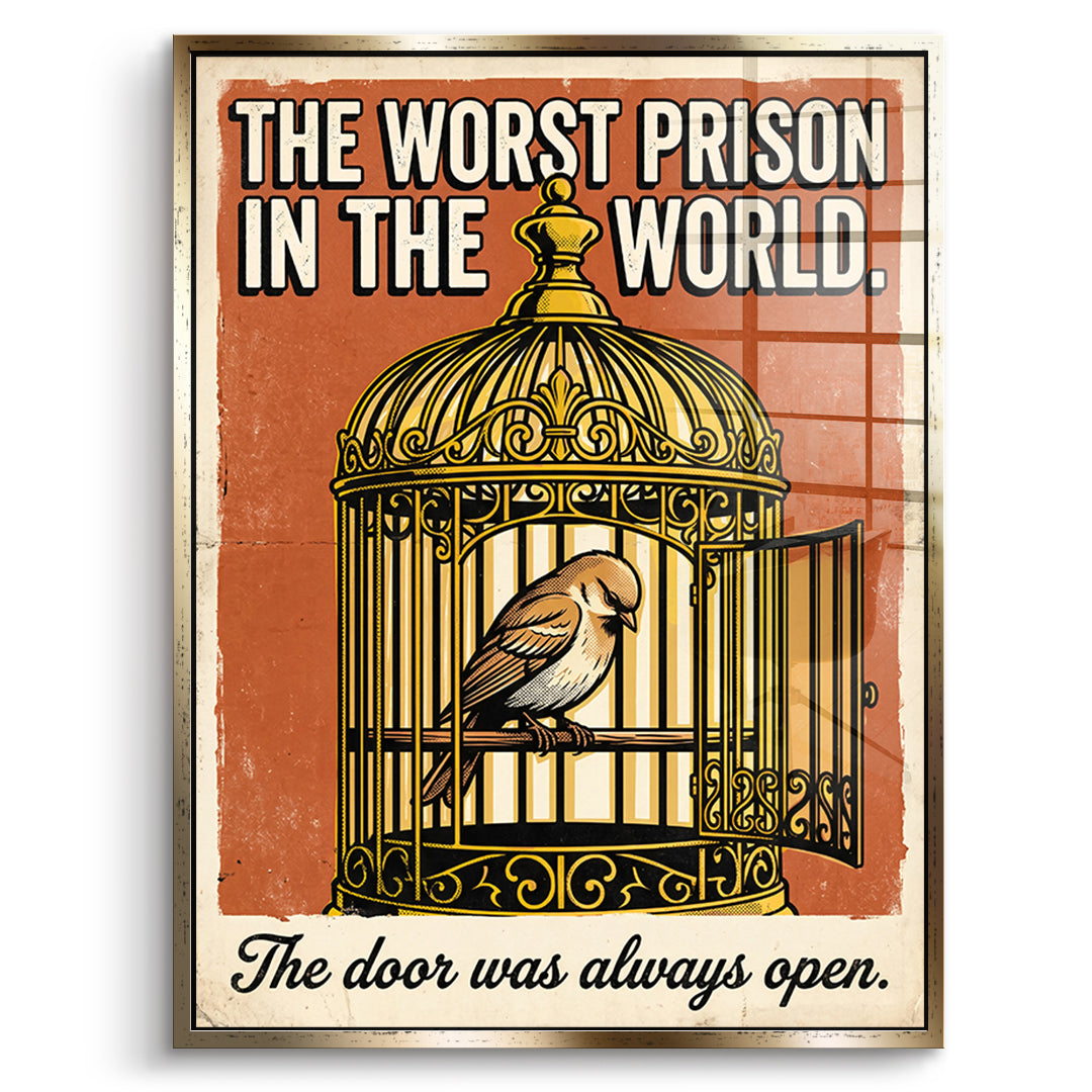 DOTCOMCANVAS Acrylglasbild The Worst Prison In The World im goldenen Premium-Rahmen