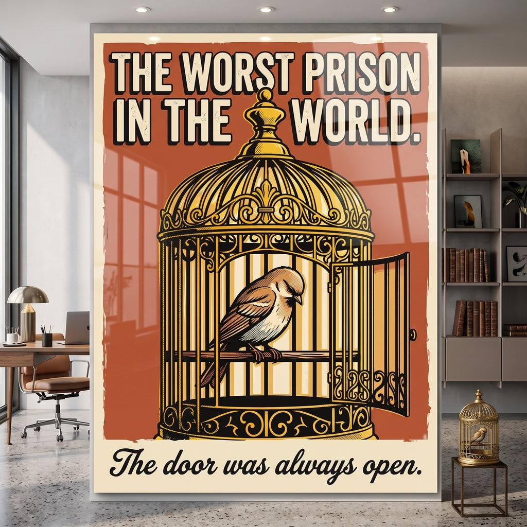 Acrylglasbild The Worst Prison In The World an der Wand eines modernen Wohnraums