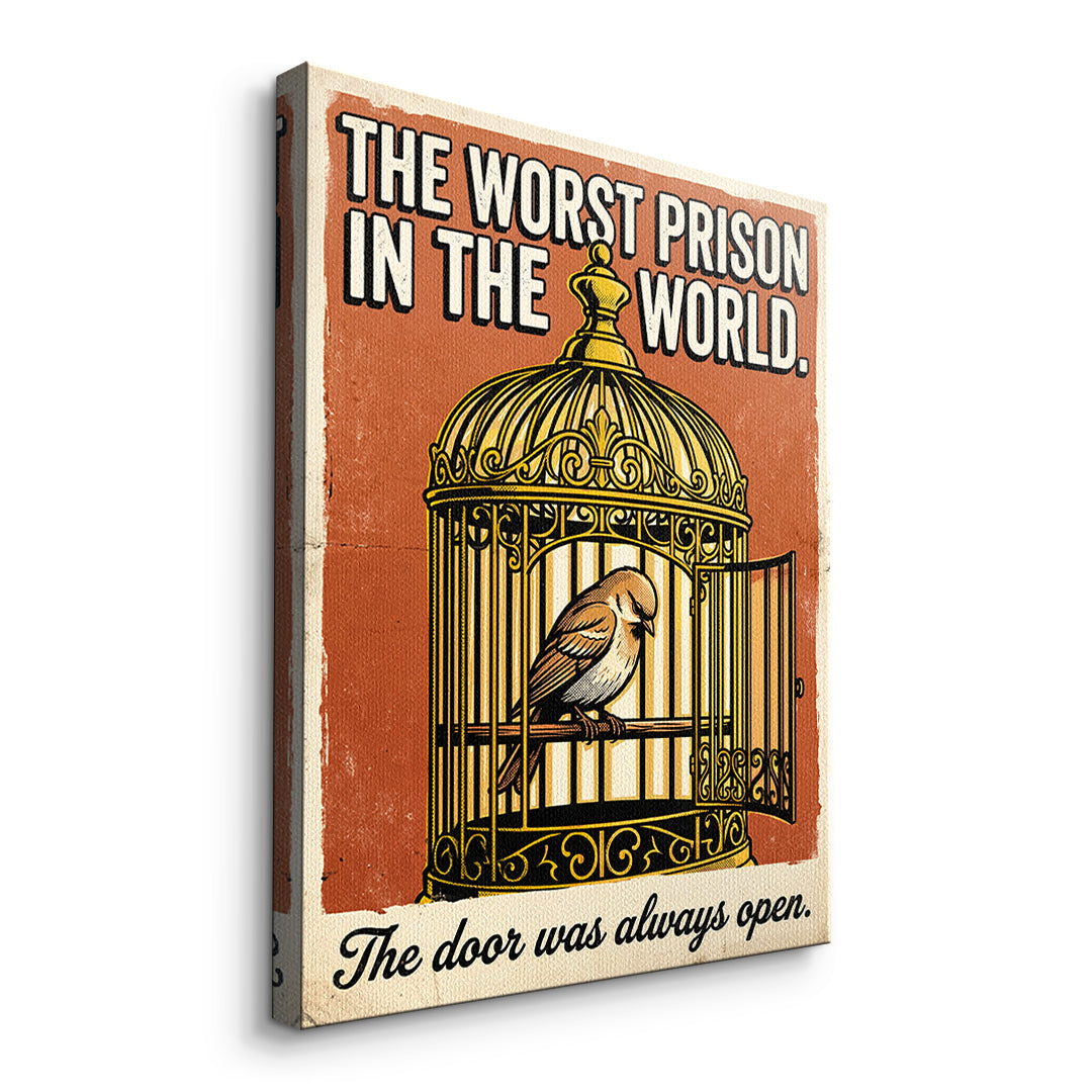 Seitenansicht des Leinwandbilds The Worst Prison In The World ohne Rahmen