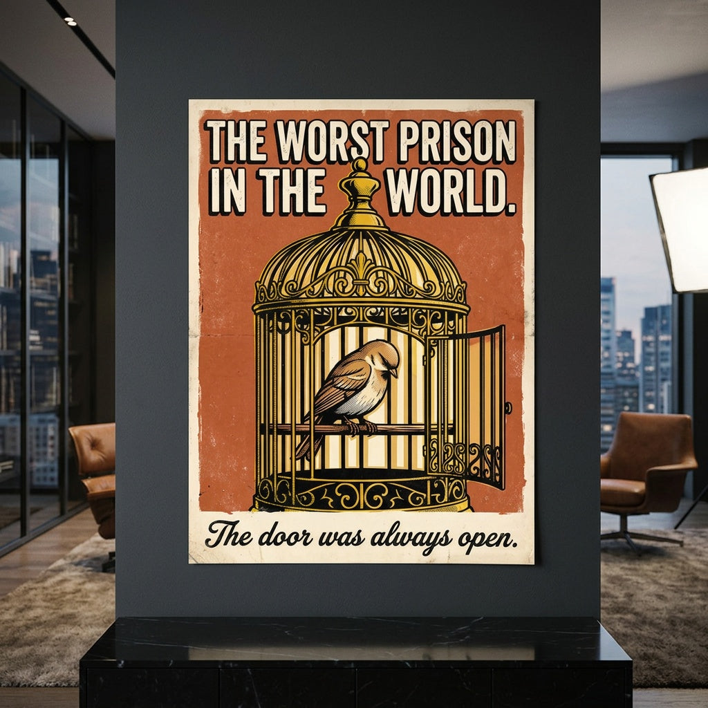Poster The Worst Prison In The World an der Wand eines modernen Wohnraums
