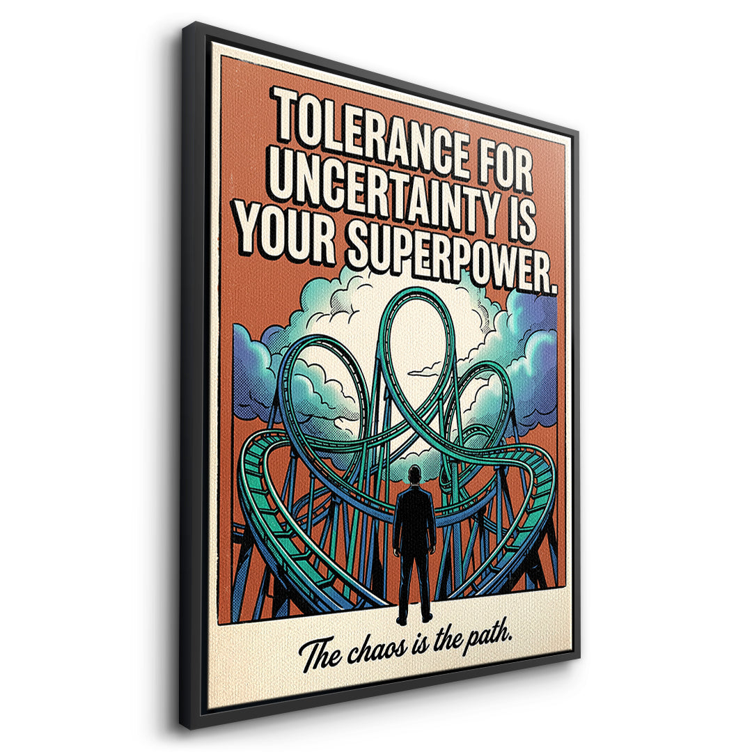 Seitenansicht des Leinwandbilds Tolerance For Uncertainty im schwarzen Rahmen