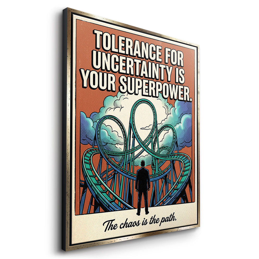 Seitenansicht des Leinwandbilds Tolerance For Uncertainty im goldenen Rahmen