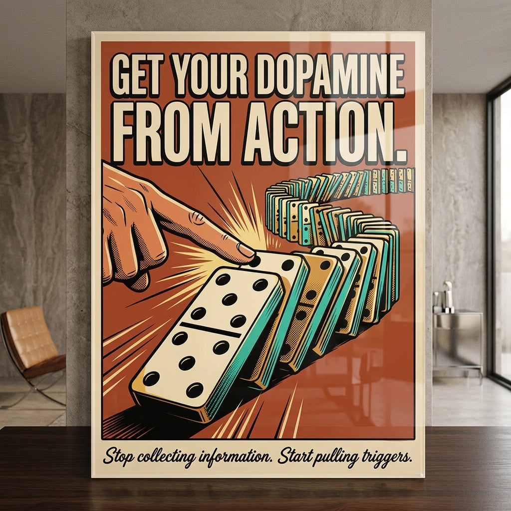 Acrylglasbild Get Your Dopamine From Action an der Wand eines modernen Wohnraums