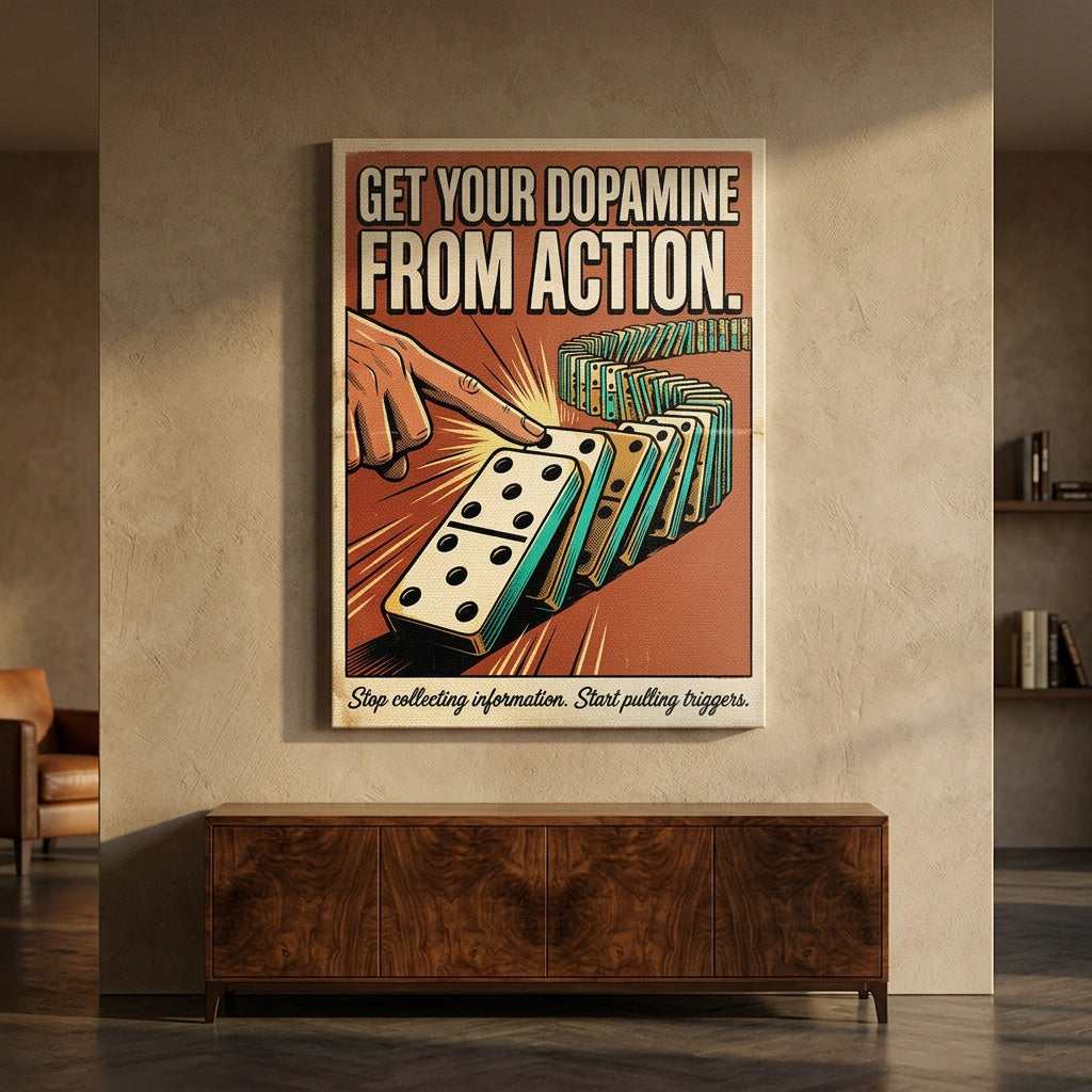 Leinwandbild Get Your Dopamine From Action an der Wand eines modernen Wohnraums