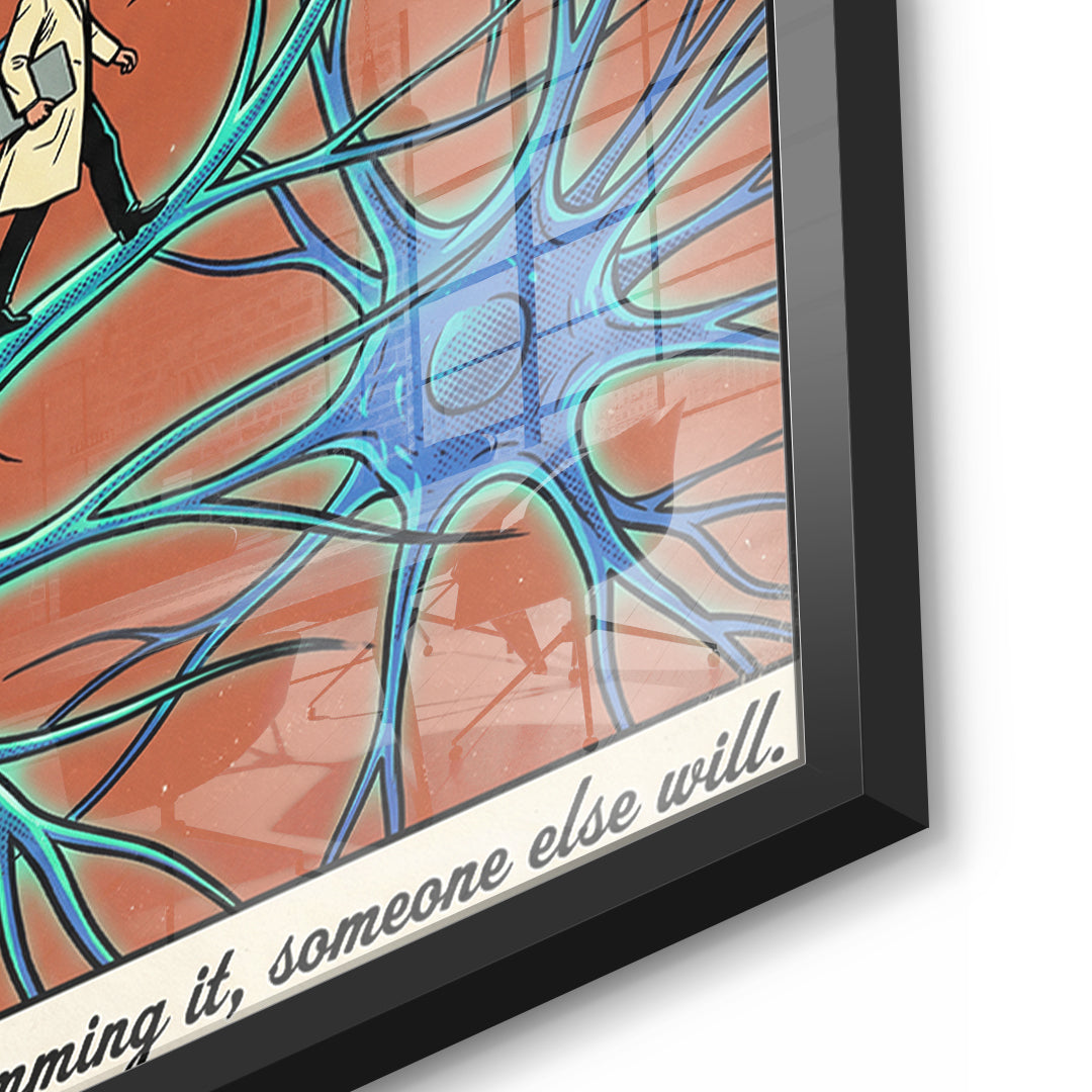 Detailaufnahme des 5mm Acrylglases, Your Mind Is Programmable im schwarzen Rahmen