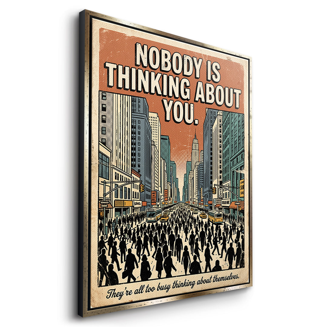 Seitenansicht des Leinwandbilds Nobody Is Thinking About You im goldenen Rahmen