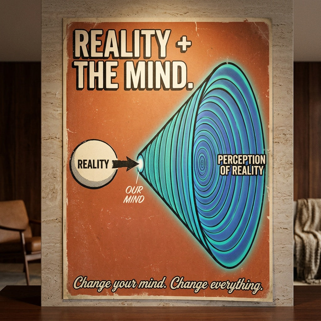 Poster Reality + The Mind an der Wand eines modernen Wohnraums