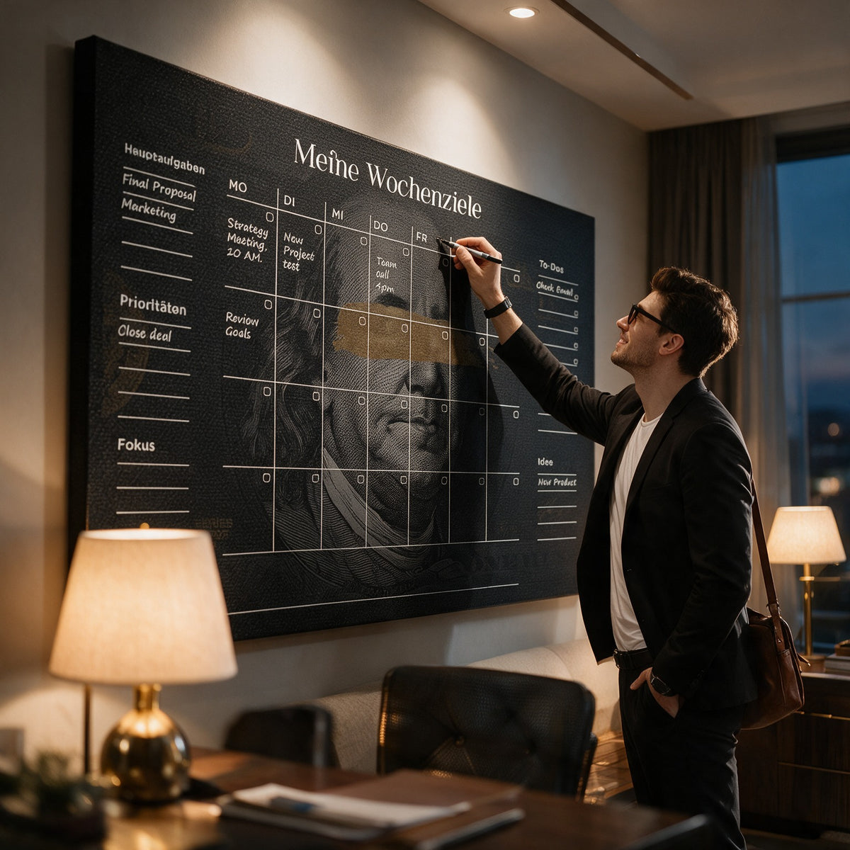 Leinwandbild Success Planner 1.0 (Deutsch) an der Wand eines modernen Wohnraums
