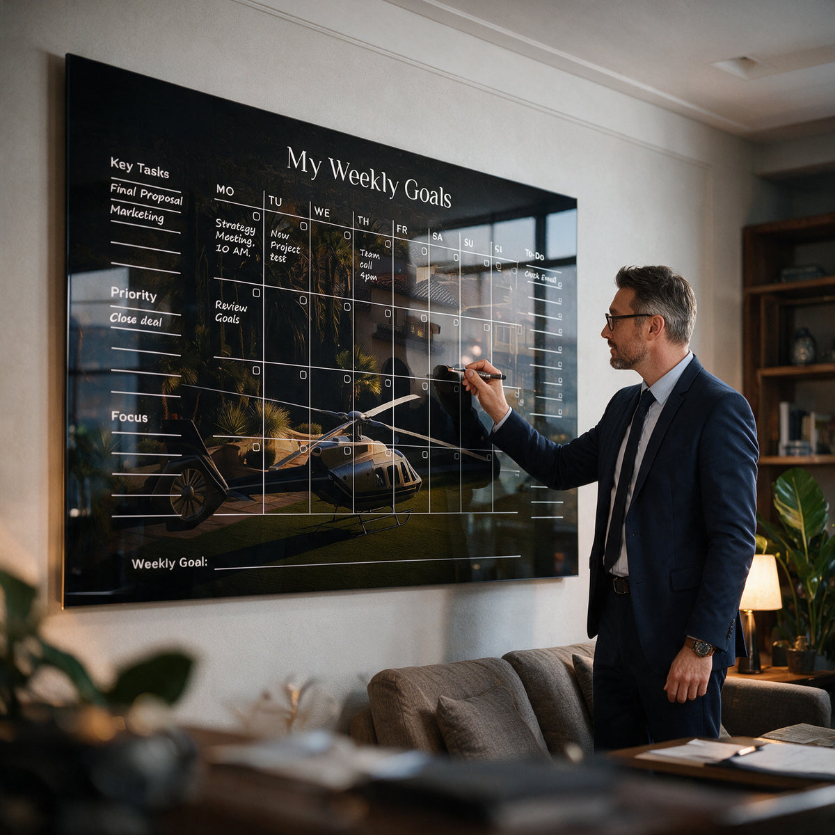 Acrylglasbild Success Planner 2.0 (Englisch) an der Wand eines modernen Wohnraums