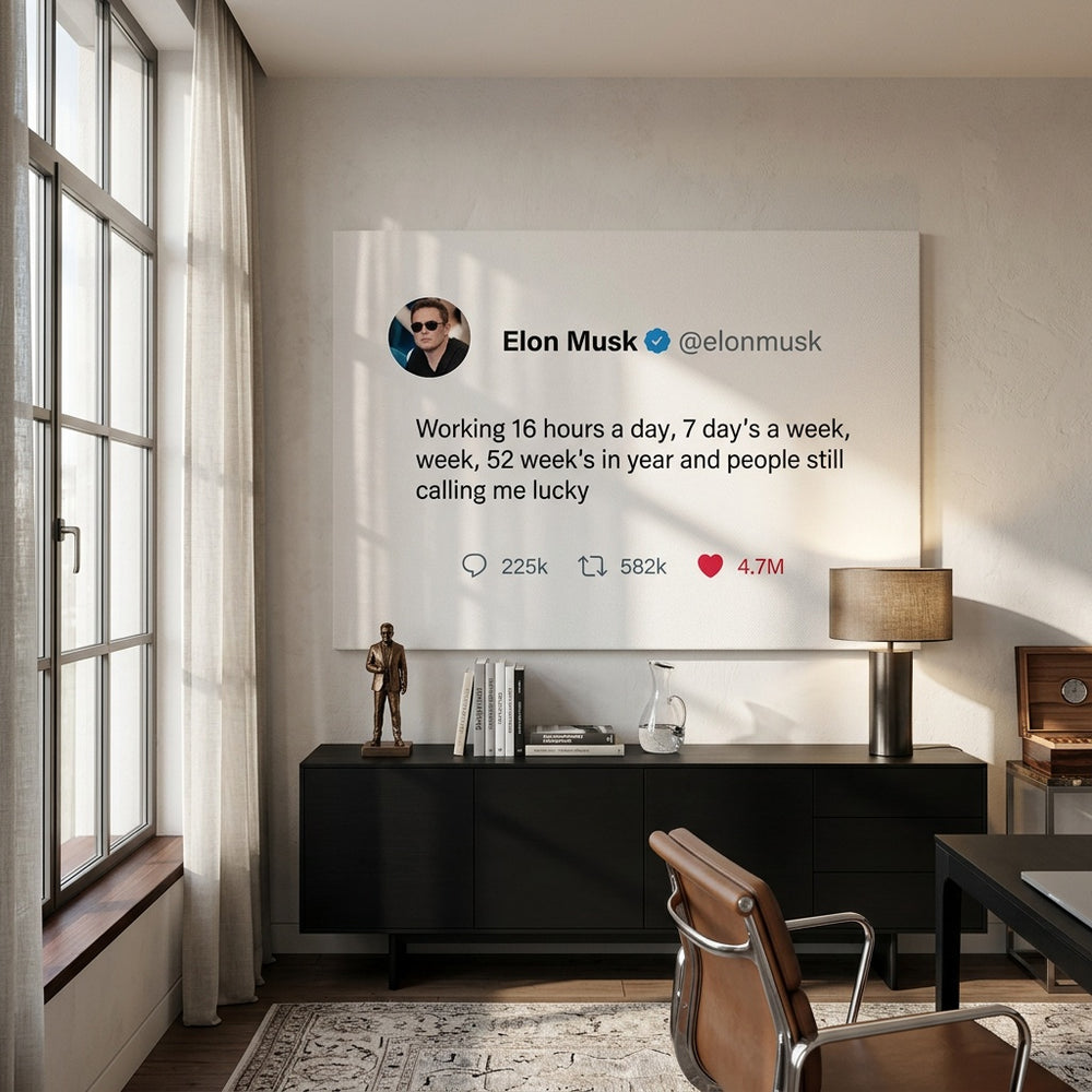 Leinwandbild Twite Elon Musk an der Wand eines modernen Wohnraums
