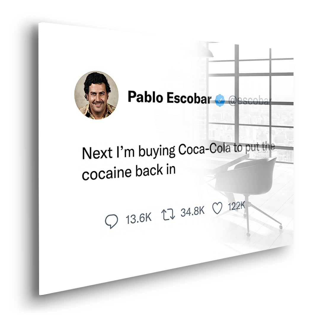 Seitenansicht des Acrylglasbilds Twite Pablo Escobar ohne Rahmen