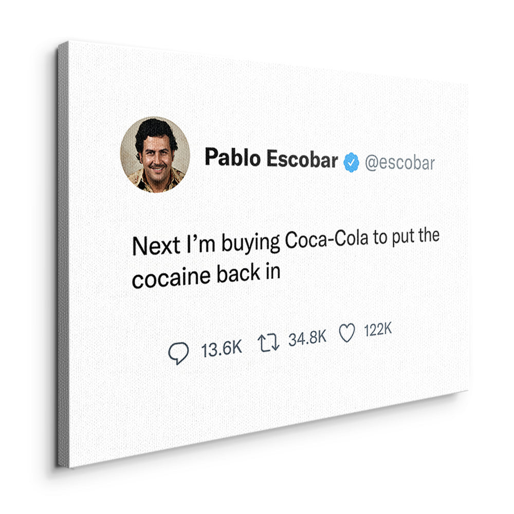 Seitenansicht des Leinwandbilds Twite Pablo Escobar ohne Rahmen