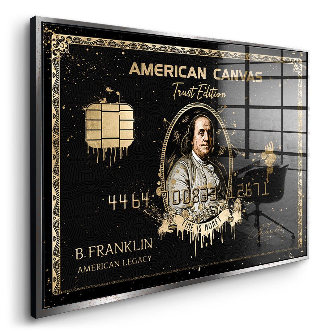 Seitenansicht des Acrylglasbilds Royal American Canvas Benjamin Franklin im silbernen Rahmen