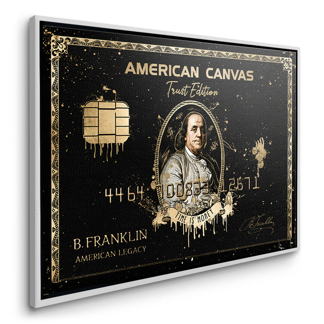 Seitenansicht des Leinwandbilds Royal American Canvas Benjamin Franklin im weißen Rahmen