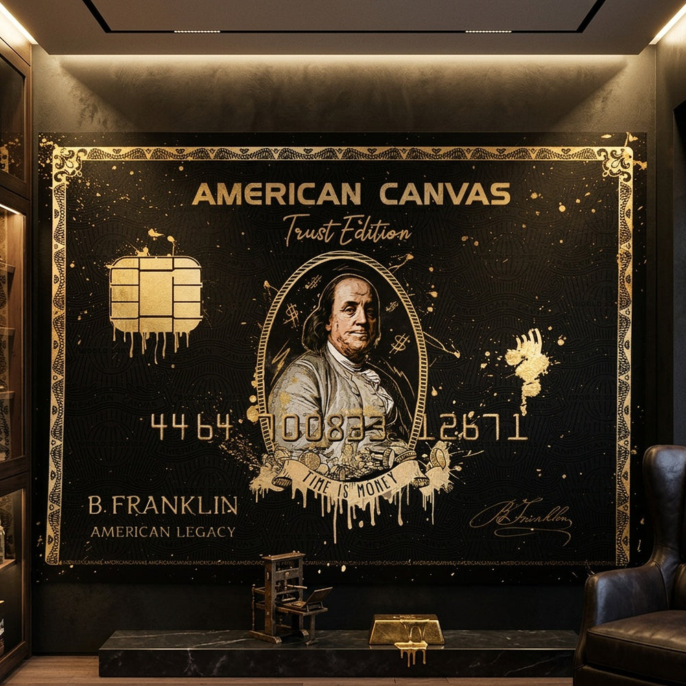 Poster Royal American Canvas Benjamin Franklin an der Wand eines modernen Wohnraums
