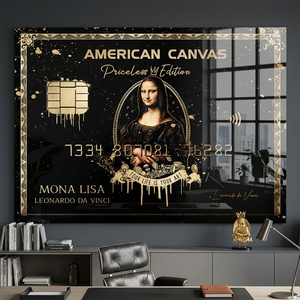 Acrylglasbild Royal American Canvas Mona Lisa an der Wand eines modernen Wohnraums