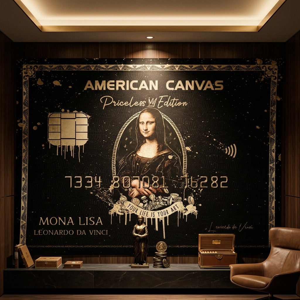 Poster Royal American Canvas Mona Lisa an der Wand eines modernen Wohnraums