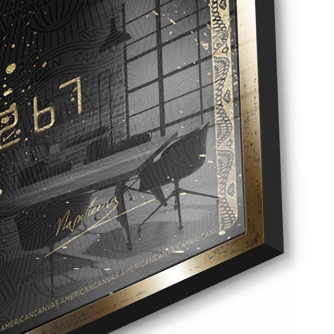 Detailaufnahme des 5mm Acrylglases, Royal American Canvas Napoleon im goldenen Rahmen