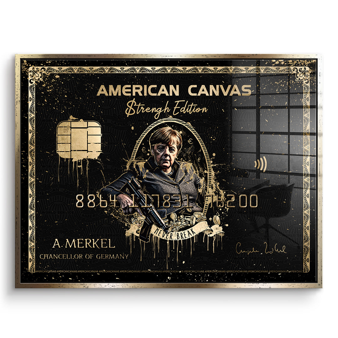 DOTCOMCANVAS Acrylglasbild Royal American Canvas Angela Merkel im goldenen Premium-Rahmen