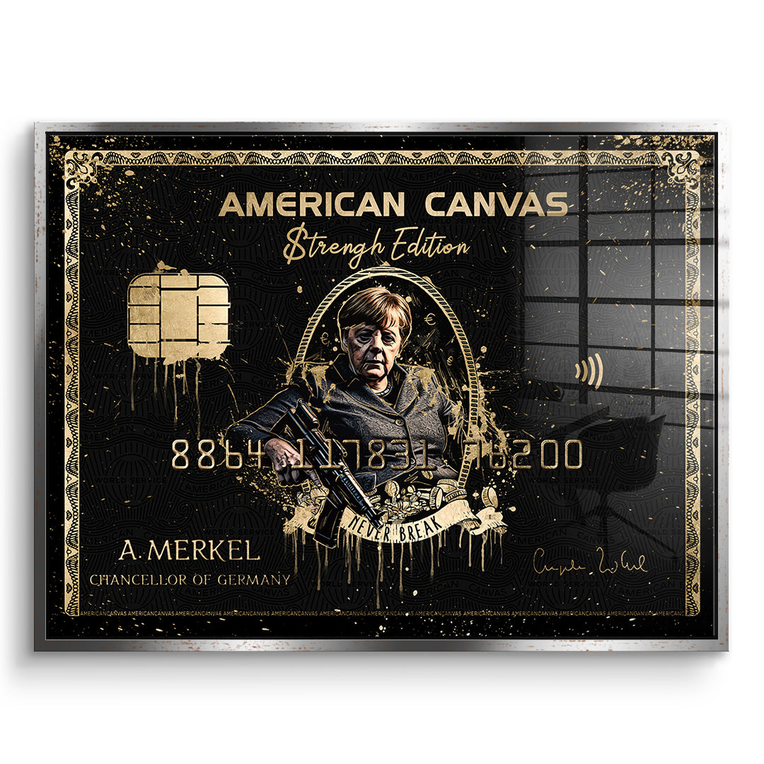 DOTCOMCANVAS Acrylglasbild Royal American Canvas Angela Merkel im silbernen Premium-Rahmen