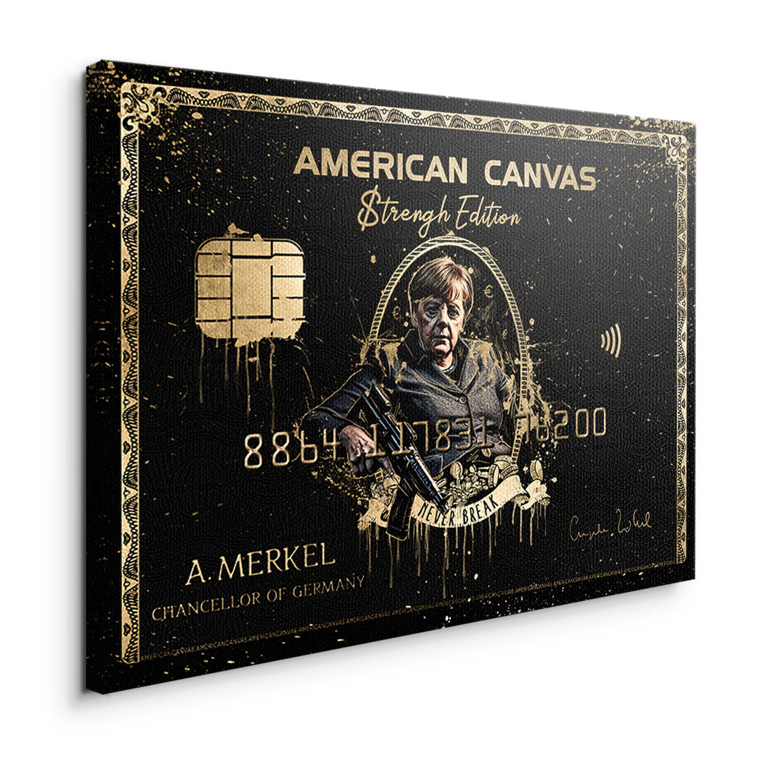 Seitenansicht des Leinwandbilds Royal American Canvas Angela Merkel ohne Rahmen