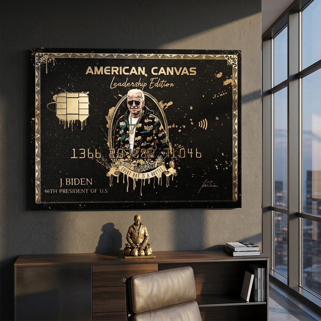 Leinwandbild Royal American Canvas Joe Biden an der Wand eines modernen Wohnraums