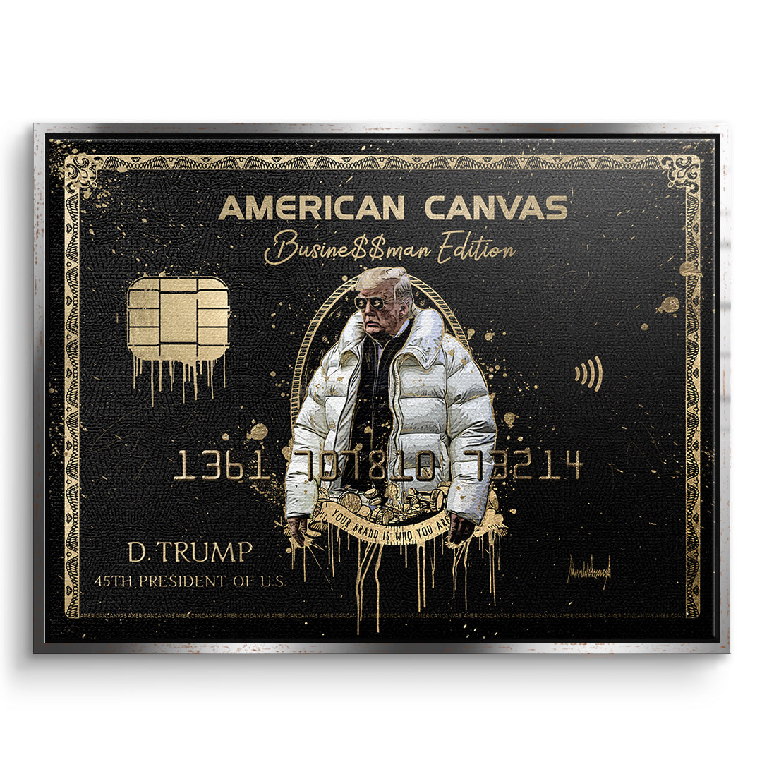 DOTCOMCANVAS Leinwandbild Royal American Canvas Trump im silbernen Premium-Rahmen