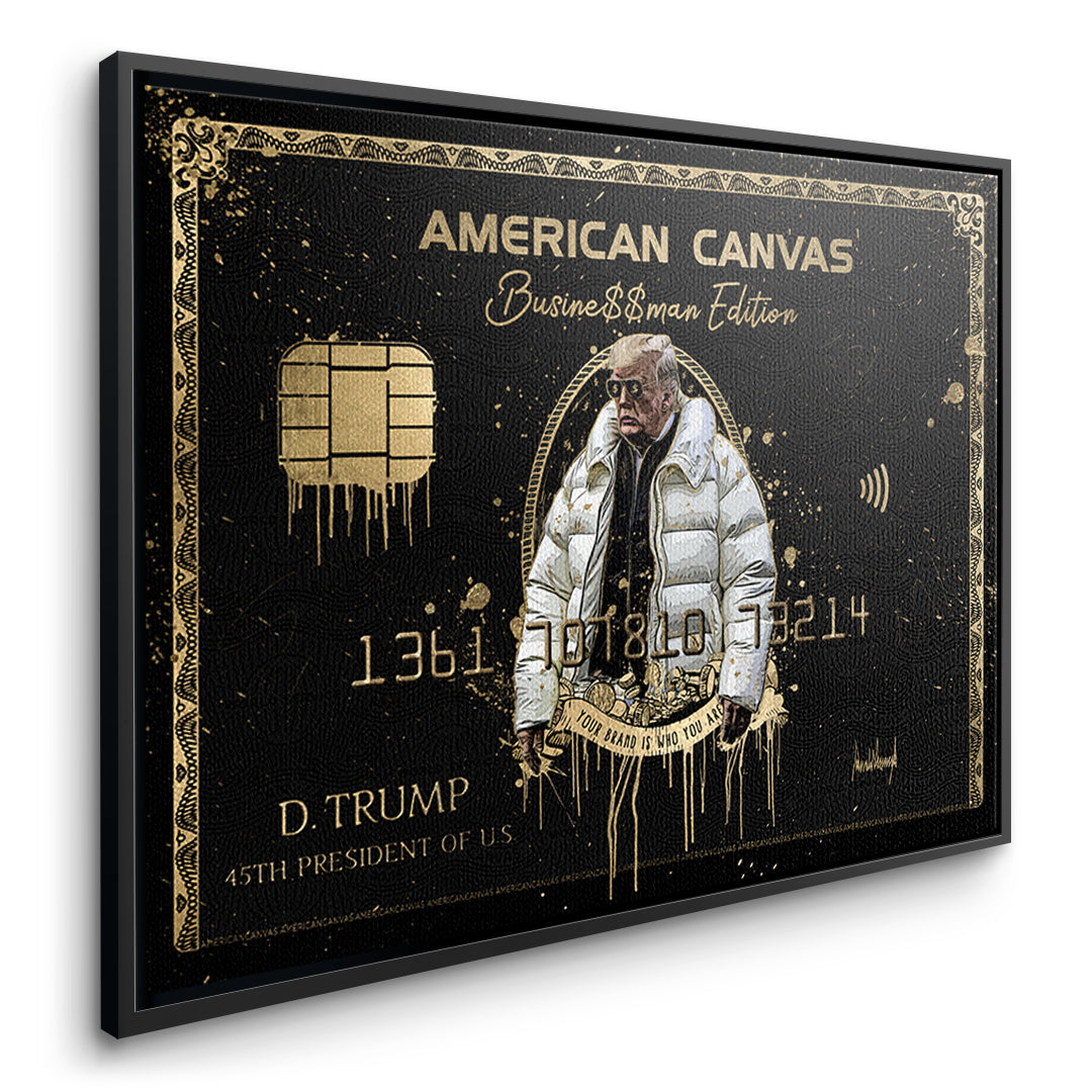 Seitenansicht des Leinwandbilds Royal American Canvas Trump im schwarzen Rahmen
