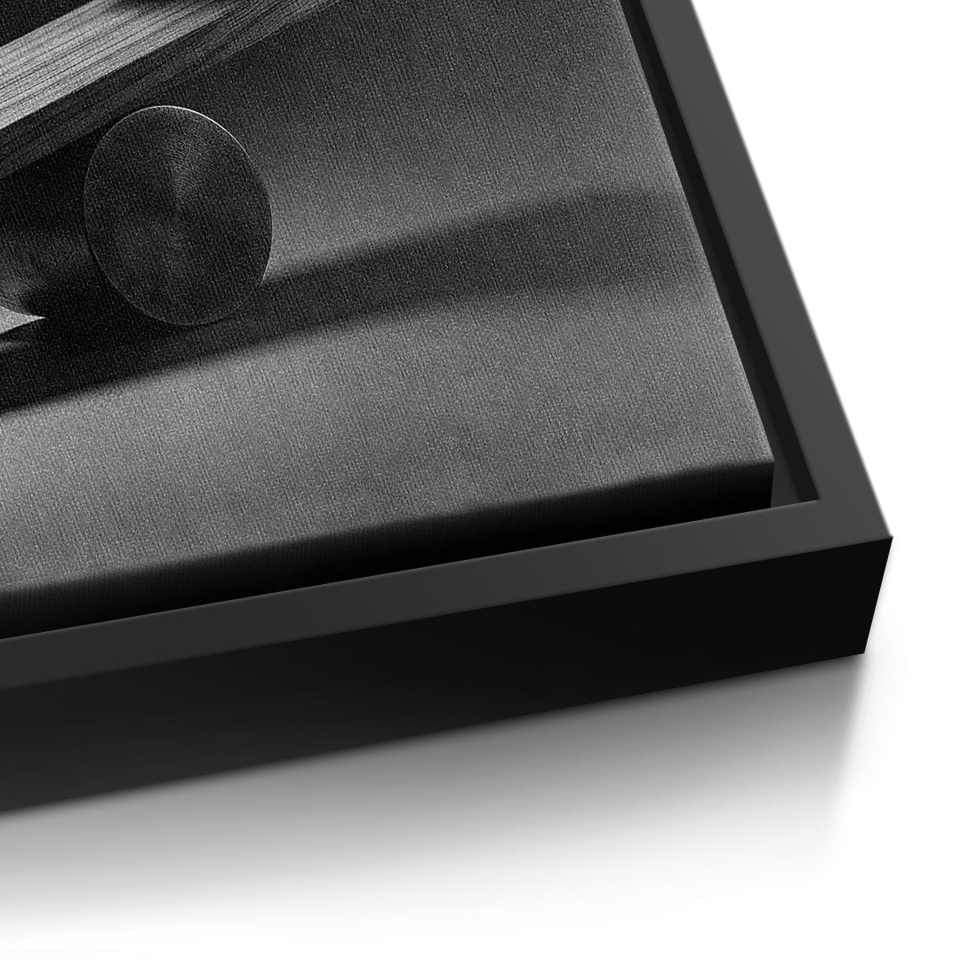 Detailaufnahme der Leinwandstruktur, Choose Quality, Not Quantity im schwarzen Rahmen