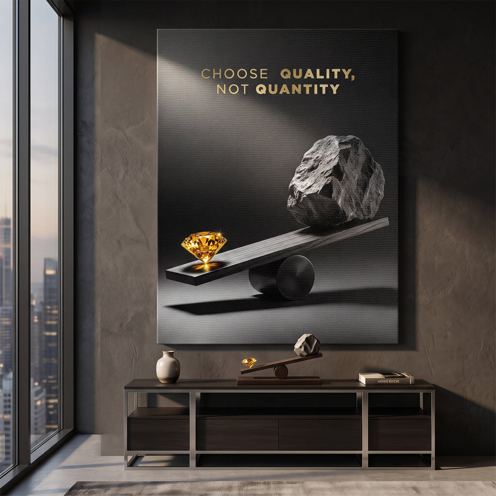 Leinwandbild Choose Quality, Not Quantity an der Wand eines modernen Wohnraums
