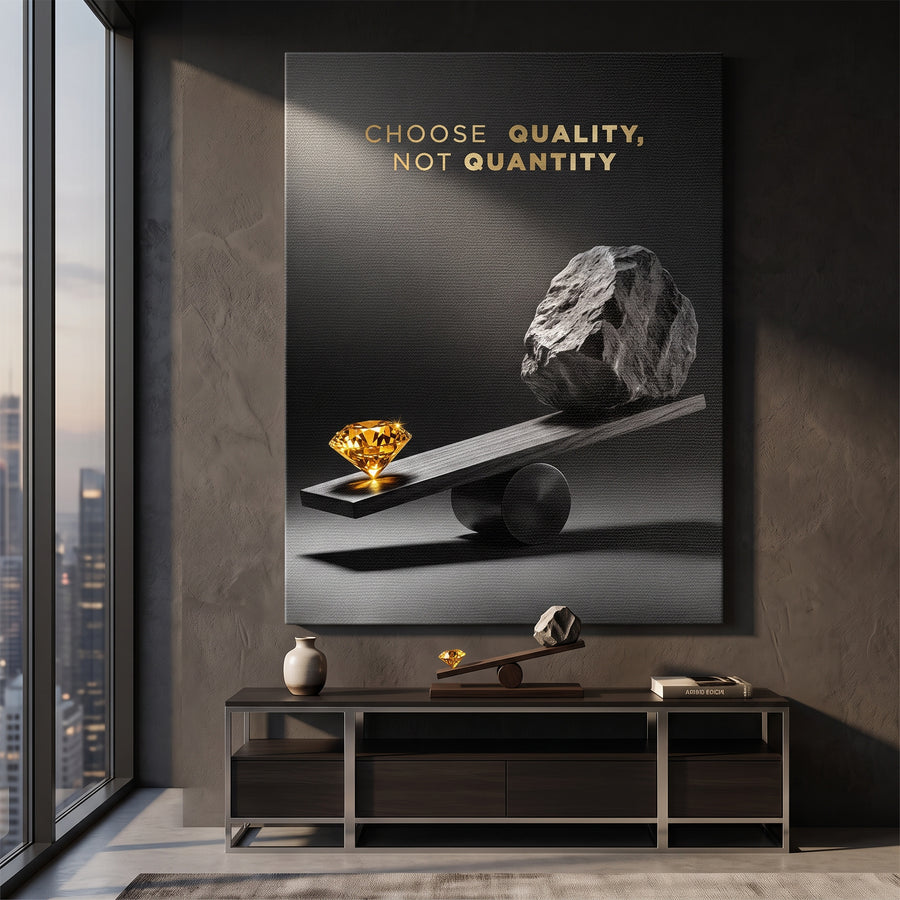 Leinwandbild Choose Quality, Not Quantity an der Wand eines modernen Wohnraums