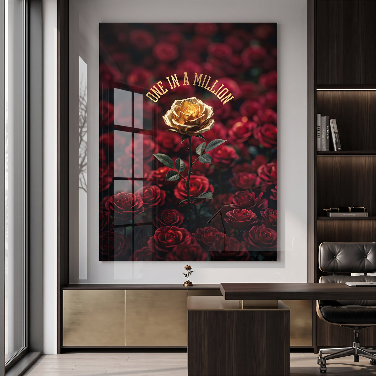 Acrylglasbild One in a Million in Red an der Wand eines modernen Wohnraums