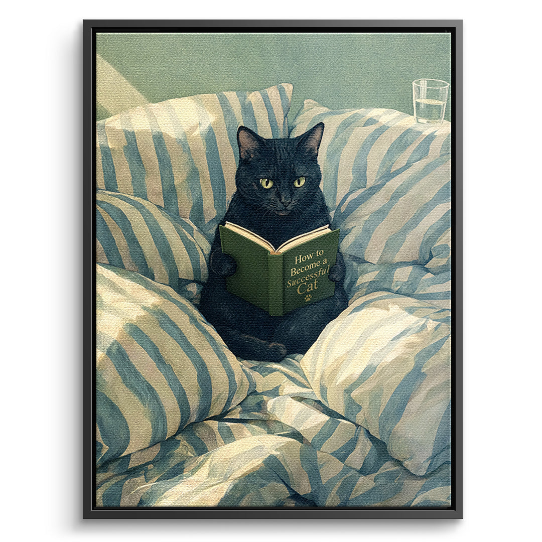 DOTCOMCANVAS Leinwandbild How to Become a Successful Cat im schwarzen Premium-Rahmen