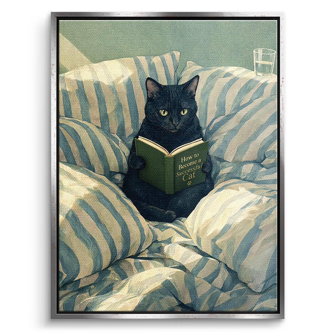 DOTCOMCANVAS Leinwandbild How to Become a Successful Cat im silbernen Premium-Rahmen