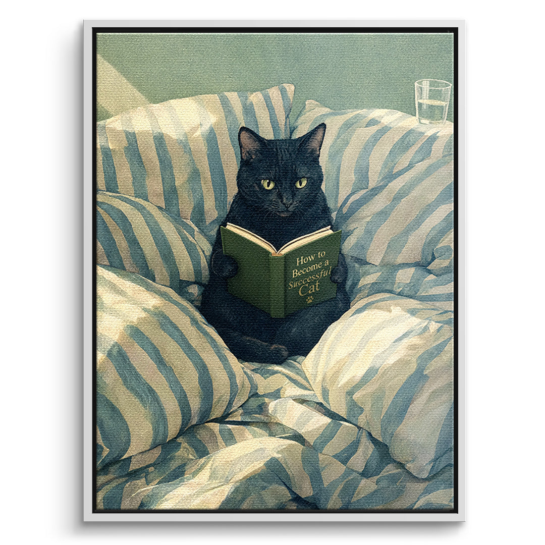 DOTCOMCANVAS Leinwandbild How to Become a Successful Cat im weißen Premium-Rahmen