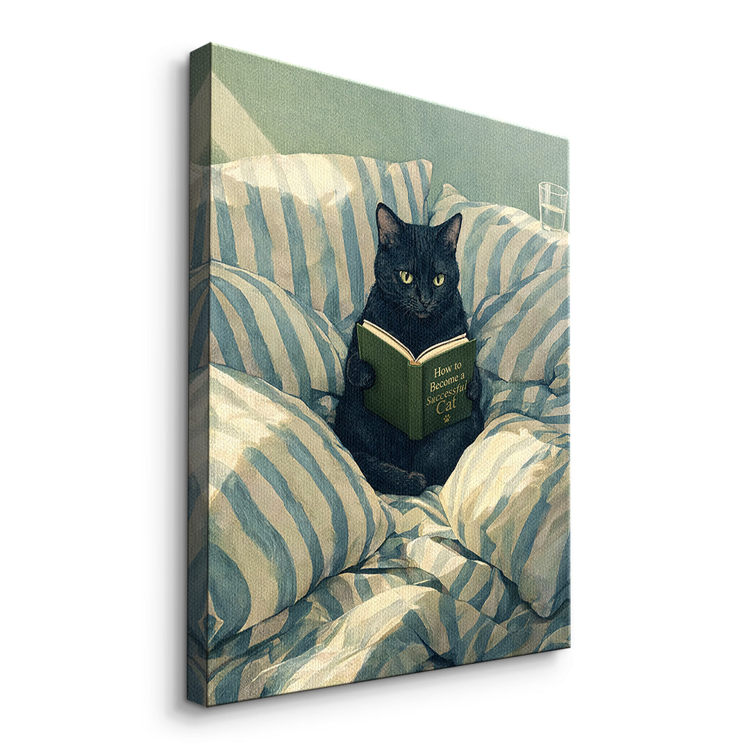 Seitenansicht des Leinwandbilds How to Become a Successful Cat ohne Rahmen
