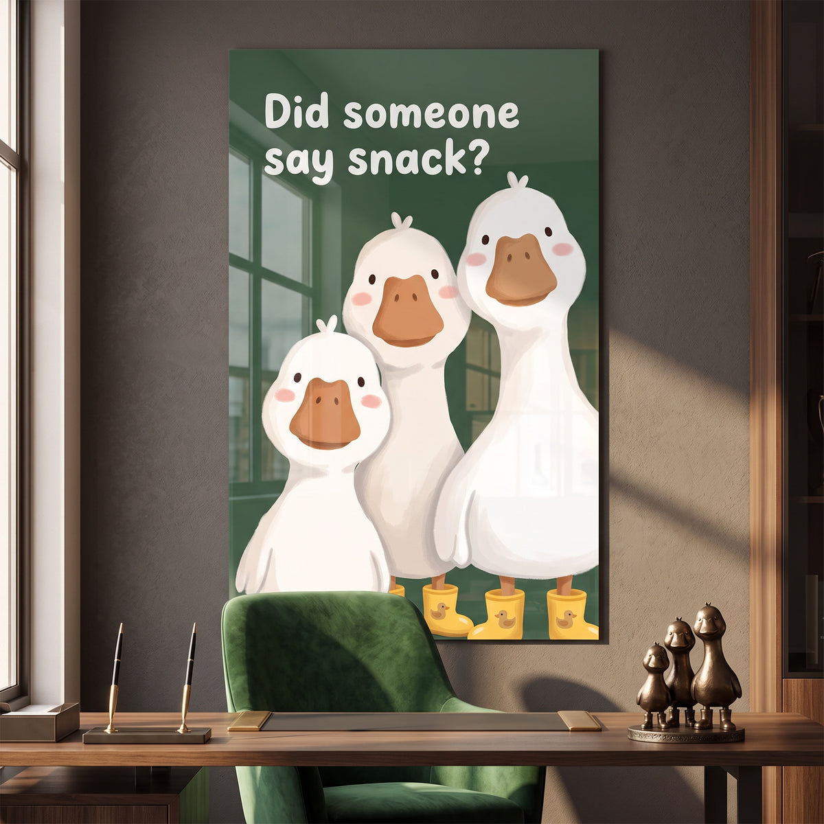 Acrylglasbild Did someone say snack? an der Wand eines modernen Wohnraums