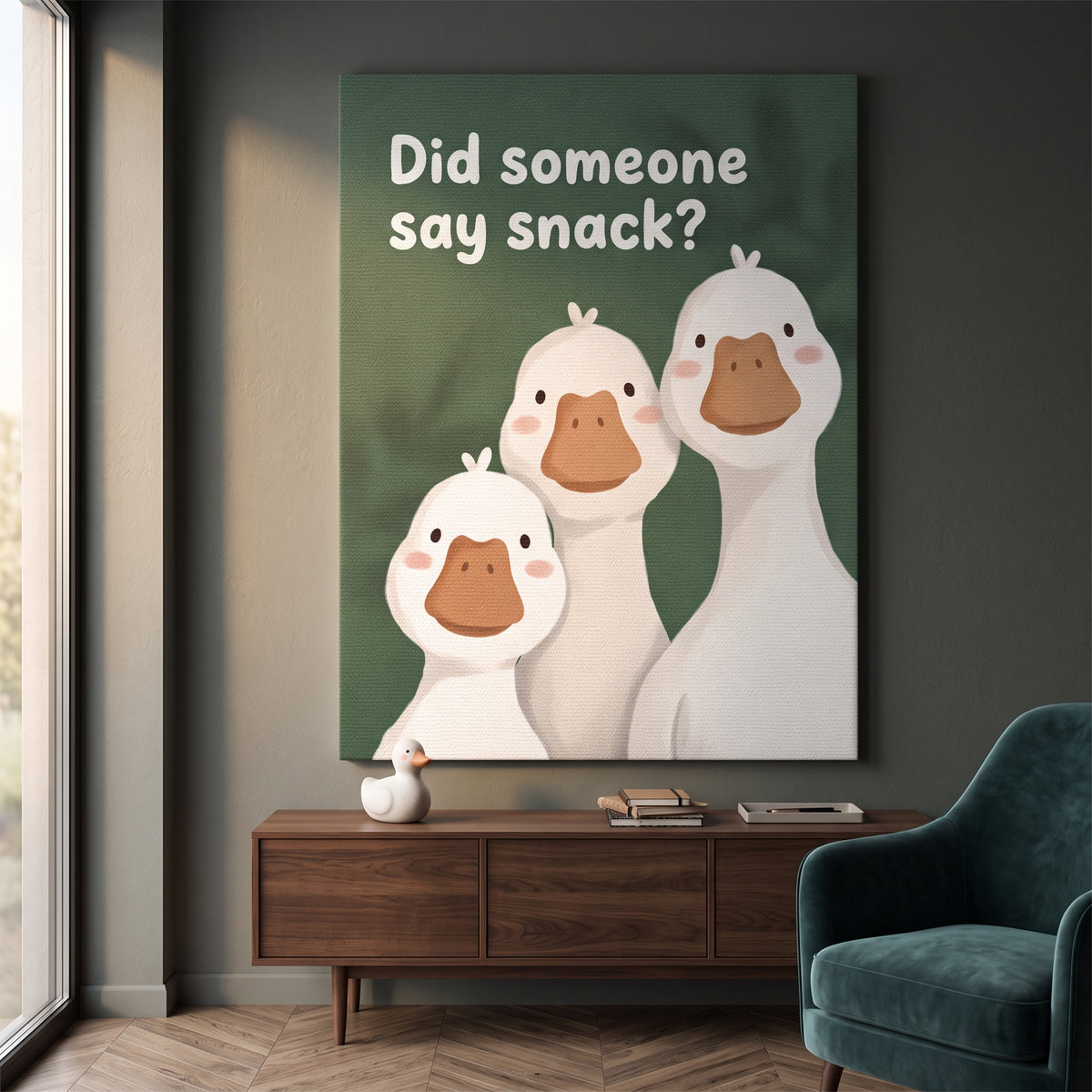 Leinwandbild Did someone say snack? an der Wand eines modernen Wohnraums