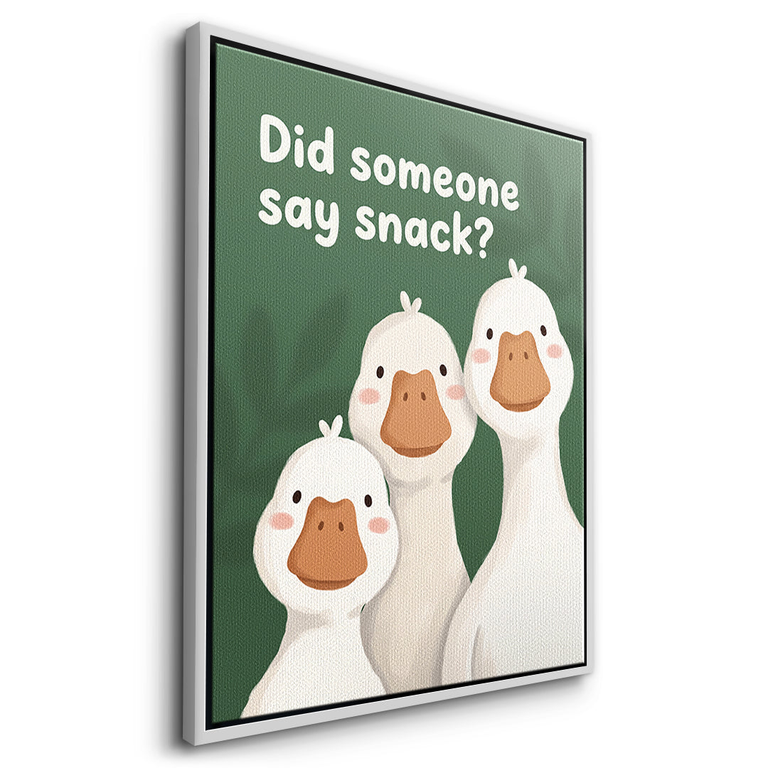 Seitenansicht des Leinwandbilds Did someone say snack? im weißen Rahmen