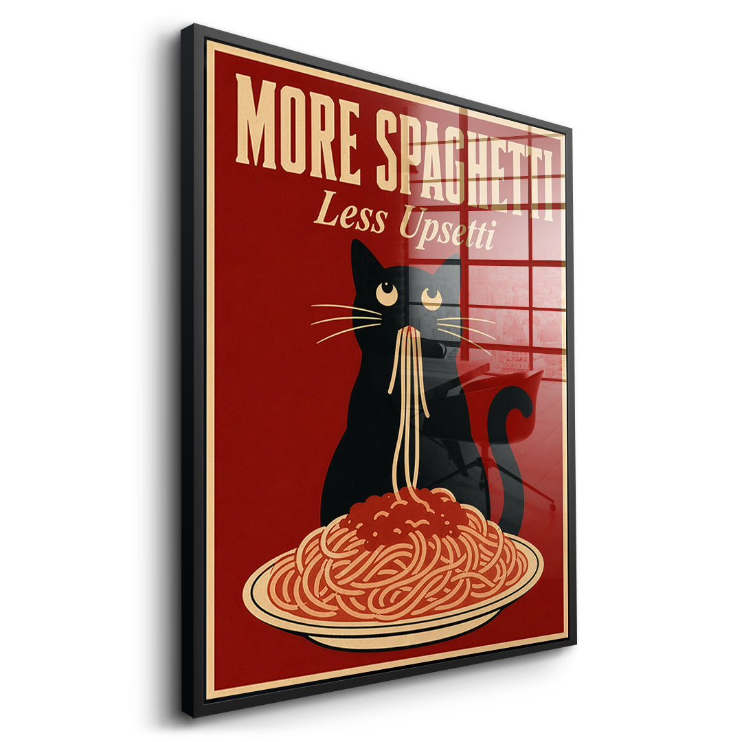 Seitenansicht des Acrylglasbilds More Spaghetti Less Upsetti im schwarzen Rahmen